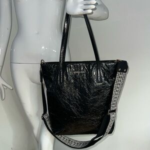 Michael Kors Emry Black Crinkled Leather Women Large North South Tote Bag